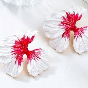 White and Red Floral Earrings